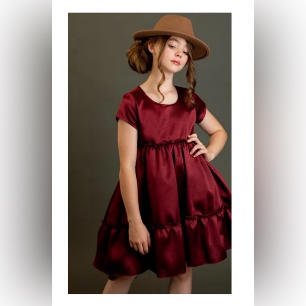 Joyfolie Lorelei Dress Girls 12 Ruffle High Low Burgundy Wine Color NWT